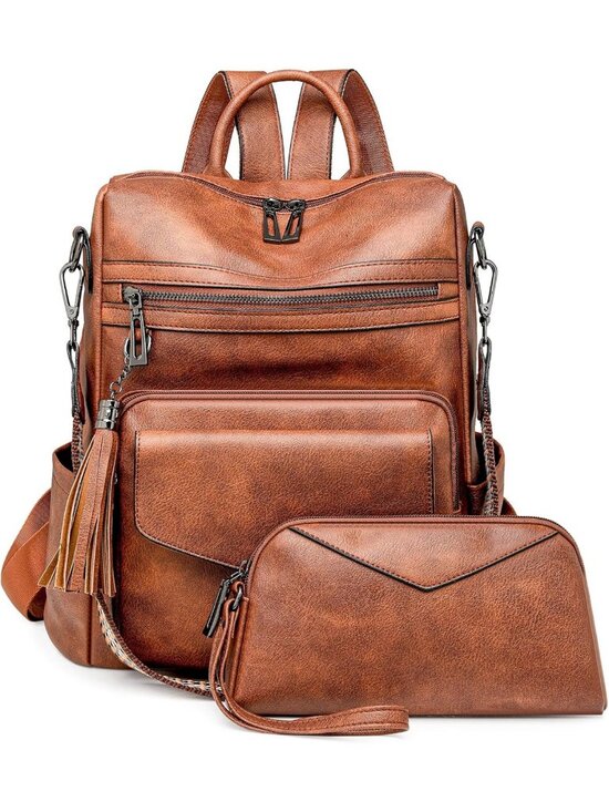 Stylish Brown PU Leather Anti-Theft Backpack Purse for Work, Travel & Daily Use main image 4